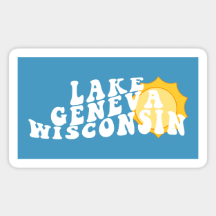 Sunshine in Lake Geneva Wisconsin Retro Wavy 1970s Summer Text Magnet